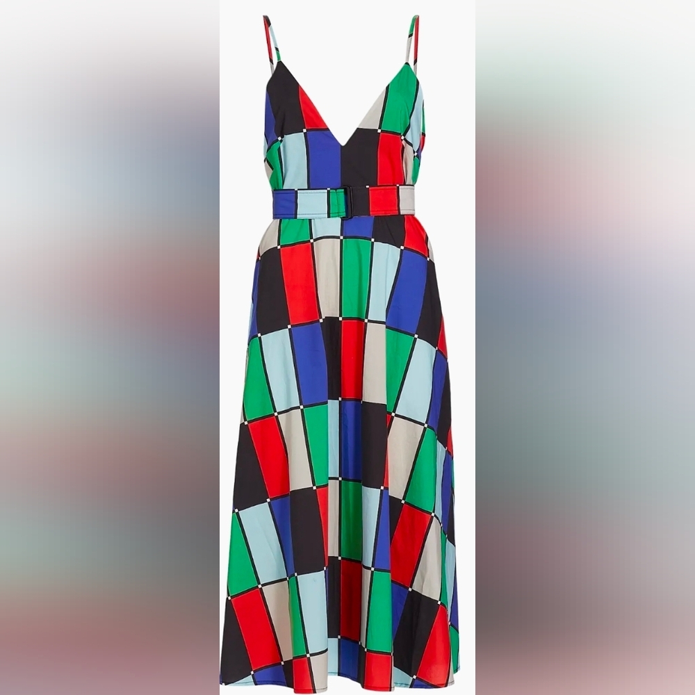 Matthew Bruch Patchwork Belted Midi-Dress- Size 3 (Medium)